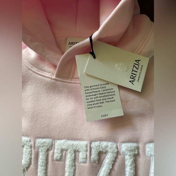 Aritzia Cozy Sweatfleece Perfect Hoodie Light Pink Embroidered Logo NWT - Picture 4 of 12